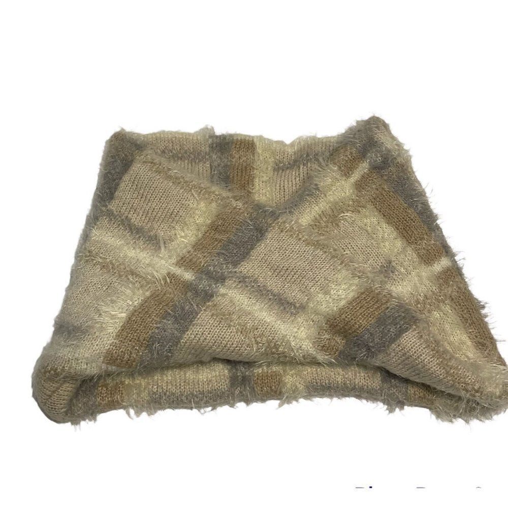urban outfitters infinty scarf neutral colors Block Patchwork thick soft fuzzy